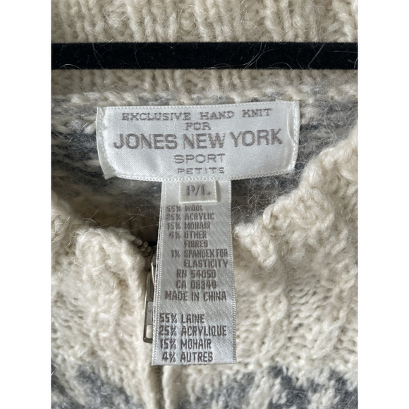 Jones New York Women's Hand Knit Full Zip Cardigan Long Sleeve Cream Size L NWT - Picture 2 of 7